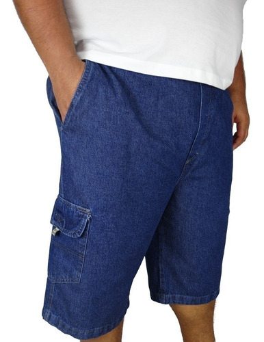 Bermuda Jeans Com Lycra Cargo Masculina Tamanho Grande Plus