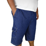 Bermuda Jeans Com Lycra Cargo Masculina Tamanho Grande Plus