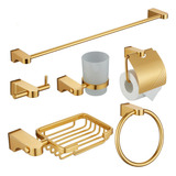 Kit Acessórios Banheiro Lavabo Conjunto Dourado Gold