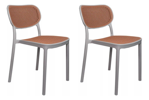 Set 2 Sillas Moderna Minimalista Rattan Comedor Jardin Estructura De La Silla Gris Asiento Ladrillo