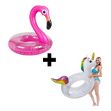 Kit Boia Unicórnio + Boia Flamingo Grande Piscina 
