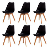 Kit C/6 Cadeiras Leda Charles Eames Saarinen Wood Preta