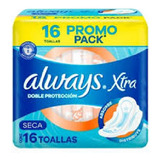 Always Xtra Doble Protección Seca Toallitas Femeninas, 16 Un