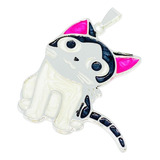 Dije Gato Mascota Esmaltado De Acero Blanco Ado 047-1