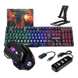 Kit Gamer Mobilador Teclado Mouse 7 P/ Celular Botões C/ Led