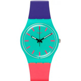 Reloj Swatch Gg215 Shunbukin Silicona 100% Original Color De La Correa Azul/rosa Color Del Bisel Verde Agua Color Del Fondo Verde Agua