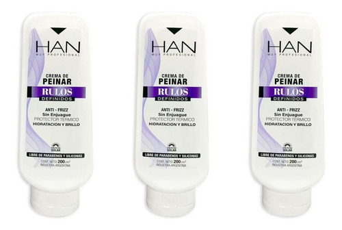 Kit Han Crema Peinar Rulos Definido Antifrizz 200ml X 3 U