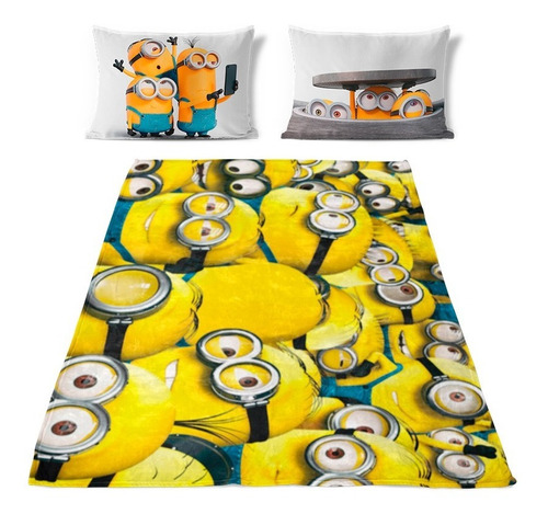 Cobija Frazada Y Fundas Almohada Minions Polar Suave