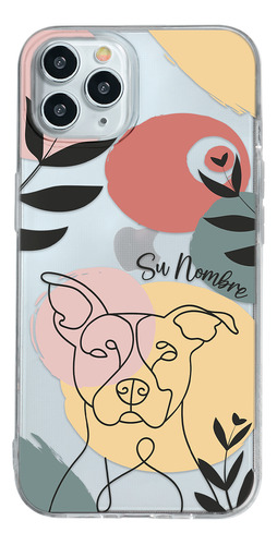 Funda Para iPhone Mujer Perro Pitbull Minimal Su Nombre