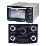 Kit Forno Bancada Inox 45l + Cooktop 5 Bocas Preto Safanelli Cor Aço Escovado 110v