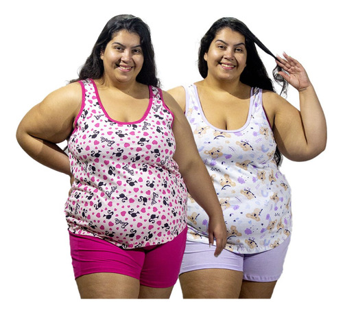 Kit 2 Baby Doll + Short Feminino Plus Size Varias Cores