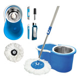 Mop Giratório Com Cesto Inox Azul E Branco