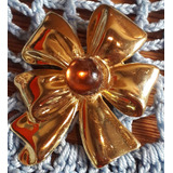 Prendedor Broche Dorado Baño Oro Moño 6 Cm X 5 Cm