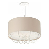 Lustre Pendente Com Cristais Cilíndrica 30x15 Cáqui