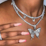 Collar Doble Mariposa Collar De Mujer Moda Elegante Belleza