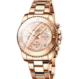 Reloj De Acero Inoxidable Biden Business Women Calendar Color Del Fondo Dorado