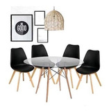 Combo Mesa Vidrio Redonda Eames 4 Sillas Tulip Escandinavo