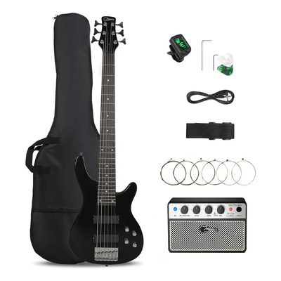 Bajo Eléctrico Jidyous 6 Cuerdas Negro con Amplificador Bluetooth y Funda | Meses sin interés