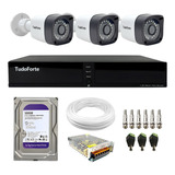 Kit Cftv 3 Câmeras Full Hd 1080p Dvr 4 Canais Com Hd 500g