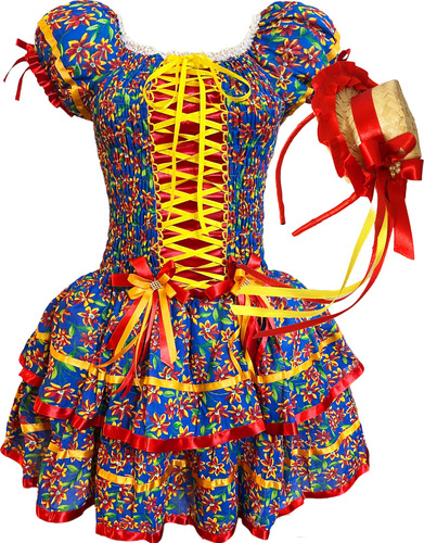 Vestido Festa Junina Moderno Luxuoso Quadrilha Adulto Plus