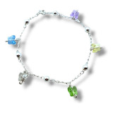 Pulsera Dijes Colgantes Swaroovski Colores, Plata Fina .925