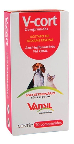 V-cort Antinflamatório Antialérgico P/ Cães Gatos 20 Comp.