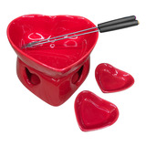 Aparelho De Fondue Porcelana Chocolate Queijos Kit 7 Peças