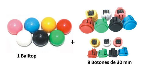 8 Botones Arcade Tipo Sanwa 30 Mm + 1 Balltop Para Palanca