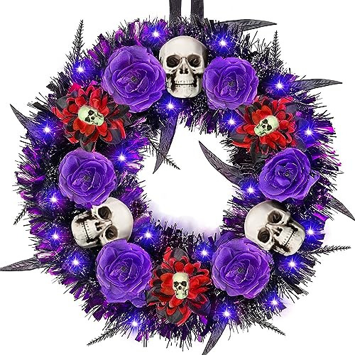 Guirnalda De Calavera De Halloween Con Luces Moradas Led