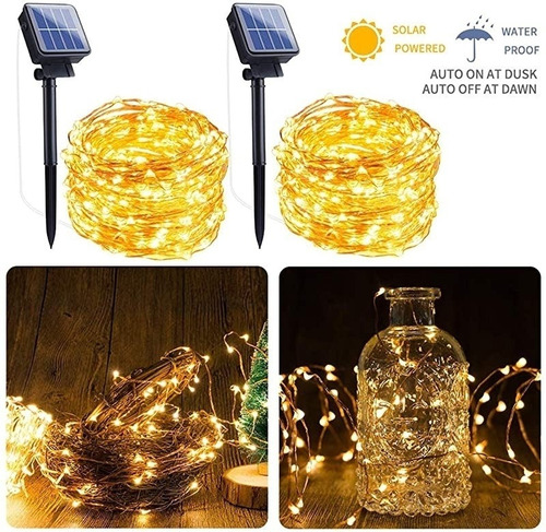 2pack 30m Luz Solar De Hadas Al Aire Libre Decoración Navide