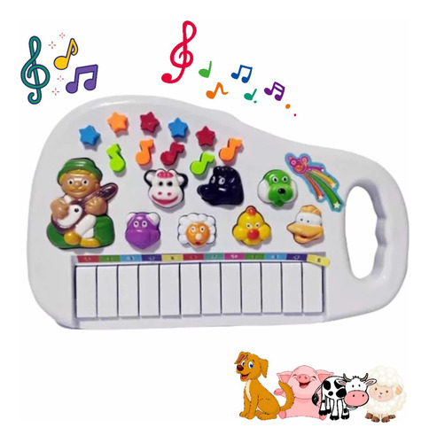 Teclado Piano Infantil Musical Luz Som De Bicho Animais Bebe Cor Colorido Pilhas