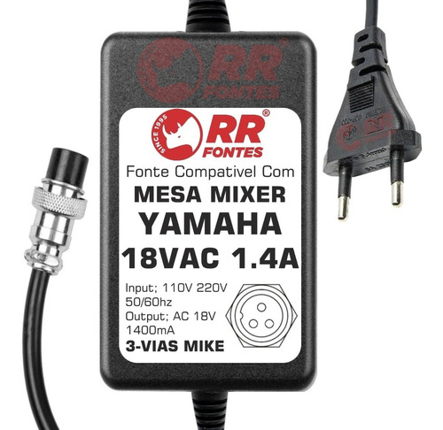 Fonte Carregador Mesa Yamaha Behringer 18v 18v 1,4a Bivolt