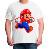 Camiseta Plus Size Bco Super  Mario  Correndo  Fone  Ouvido