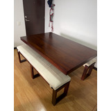 Mesa De Comedor Usada De Madera Con Bancos 6 Puestos