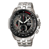 Reloj Pulsera Casio Edifice Ef-558 De Cuerpo Color Plateado, Analógico, Fondo Negro Y Gris, Con Correa De Acero Inoxidable Color Plateado, Agujas Color Blanco, Gris Y Rojo, Dial Negro Y Blanco, Subesf