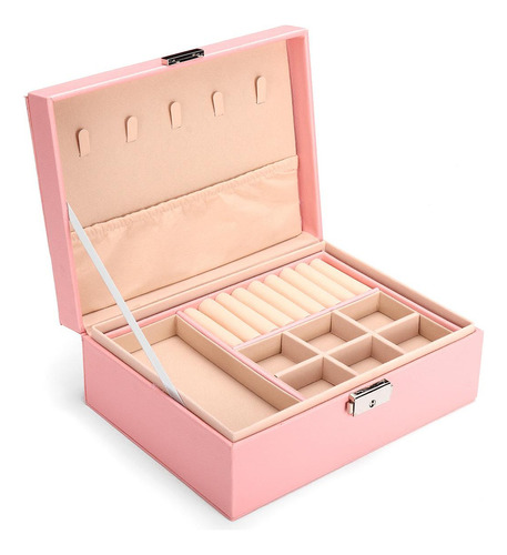 Alhajero Caja Organizadora Joyas Anillos Aro Accesorio Cuero Color Rosa