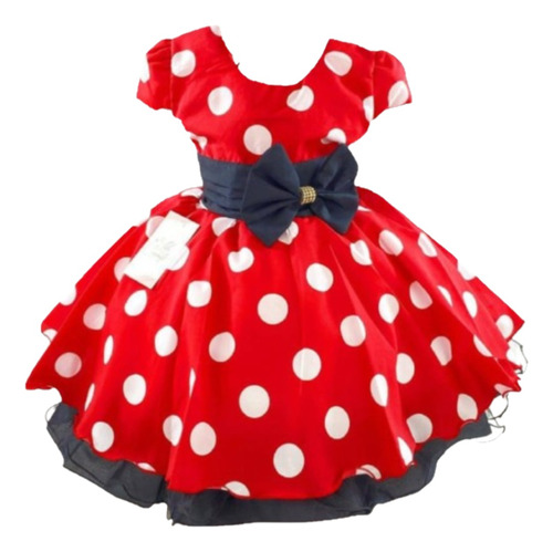 Vestido Infantil Festa Minnie Vermelha Bolinha Luxo + Brinde