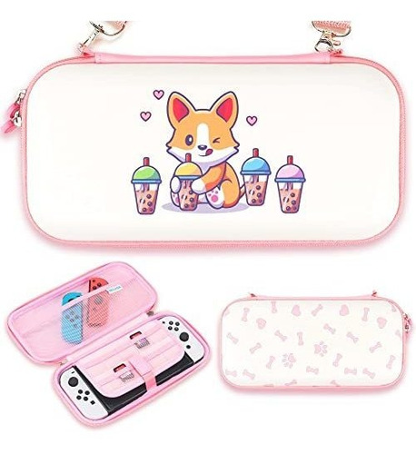 Funda De Transporte Para Nintendo Switch Perro Naranja Rosa