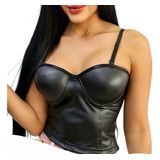 Corsé Corset Cuero Negro Mujer Cuerina Dama