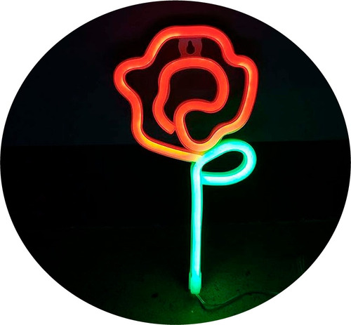 Luz Led Neon Flor Rosa Decoracion Boda Pared Bateria Usb 