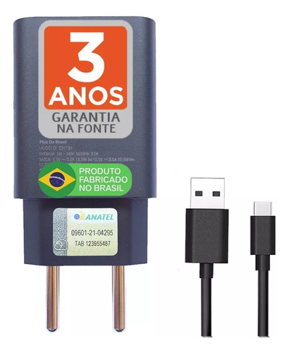 Carregador Plus Turbo Tipo C Para Samsung Motorola Xiaomi LG iPhone 15 Anatel Fabricado No Brasil
