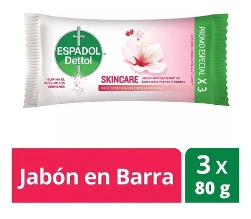 Espadol Dettol - Jabon Antibacterial Skincare 3 X 80 Gr