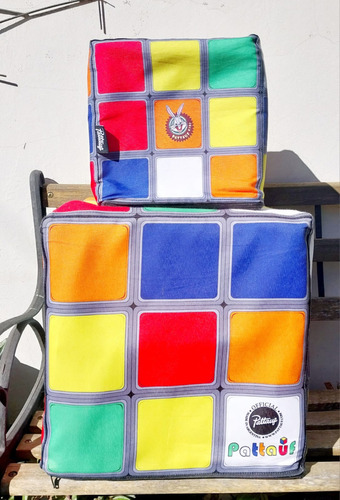 Puff Cubo Rubik - Set De 2 - 25 Y 40 Cm