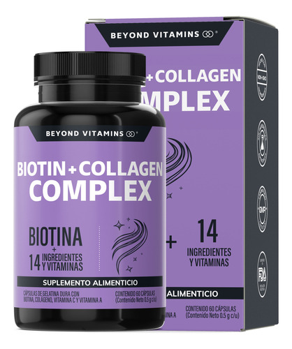 Biotina + Colágeno - 15 Ingredientes Cabello Piel Uñas