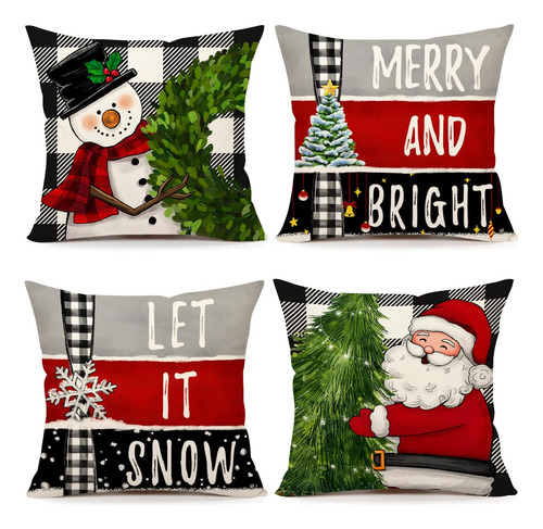 Set Fundas De Cojines Navidad Santa Hombre De Nieve 4 Pzas