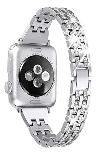 Malla Metalizada Con Strass Plata  38mm/40mm/41mm Iwatch