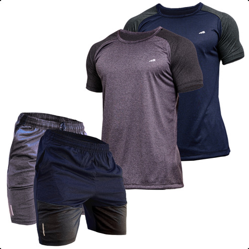 Kit 2 Conjuntos Academia Masculino Fitness Camisa + Short
