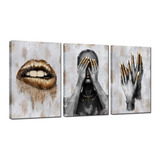  3 Paneles De Arte De Pared Mujer Negra Con Clavos De L...