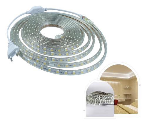 Fita Mangueira Led 5050 Branco Frio 220v 11m + Adaptador