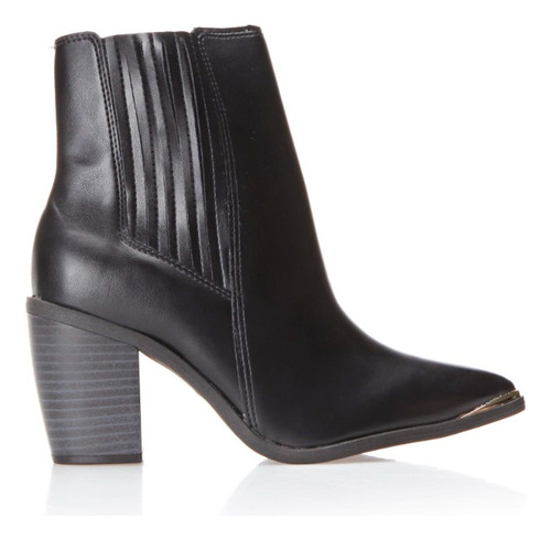 Bota Salto Bloco Cano Curto Feminina Vizzano Cor 15745 - Preto 01 Desenho Do Tecido Liso Tamanho 37